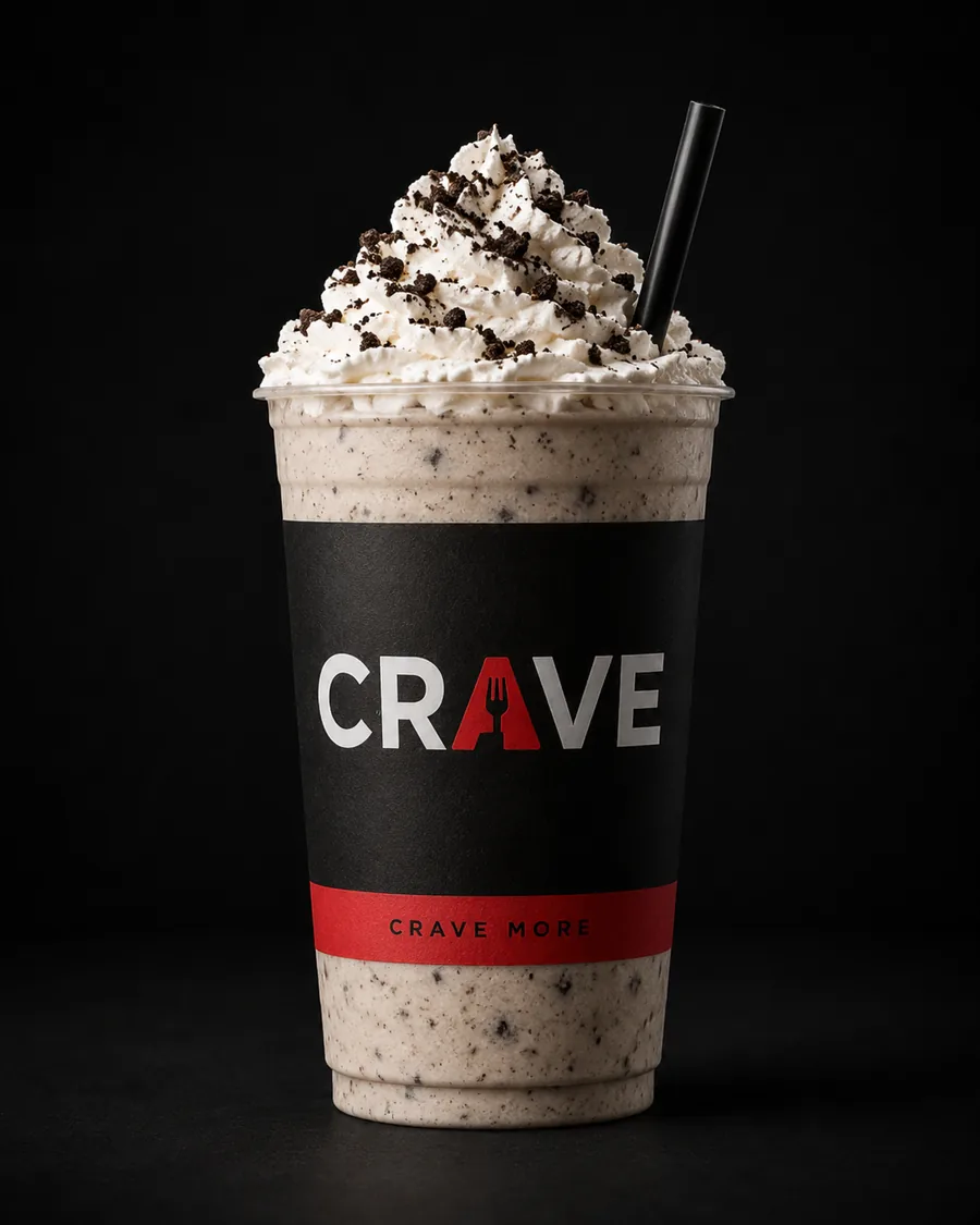 CRAVE branded takeaway packaging for Milkshakes